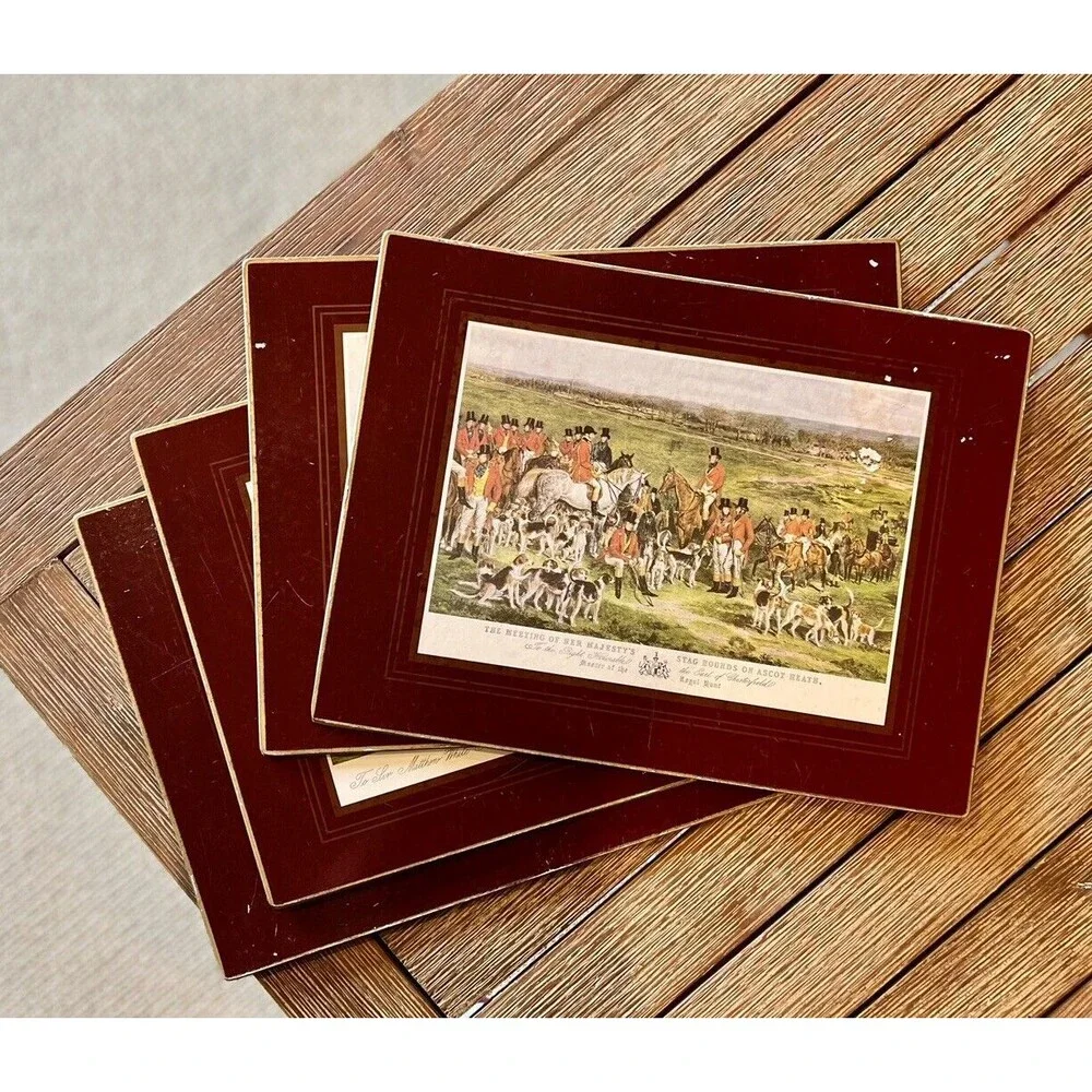 Traditional Vintage Hunt & Hounds Scenes Cork Placemats (Set of 4)